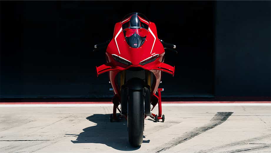 Front view of a Ducati Red Ducati Panigale V4 R