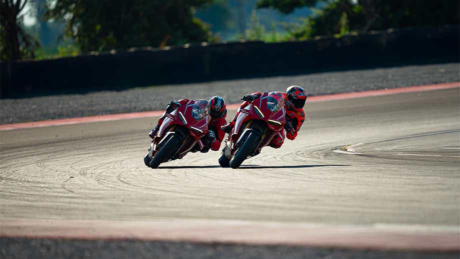 Track action of a Ducati Red Ducati Panigale V4 R
