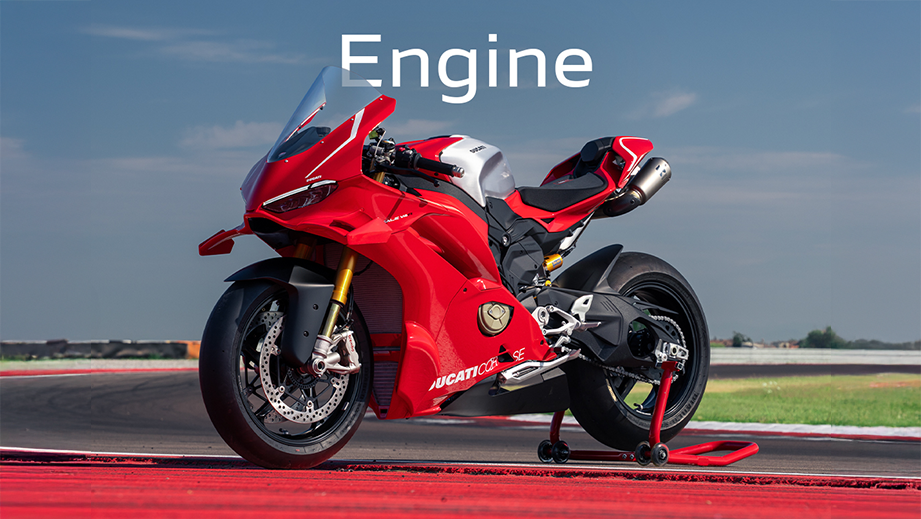 Side view of a Ducati Red Ducati Panigale V4 R motorcycle
