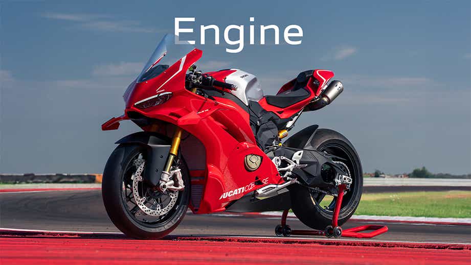 Side view of a Ducati Red Ducati Panigale V4 R motorcycle