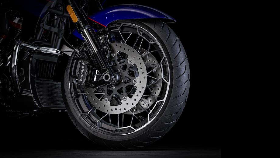 Front wheel close-up of Harley-Davidson CVO Road Glide