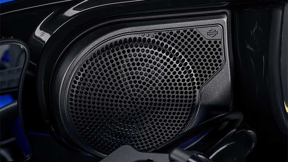 Close-up of dashboard speaker on Harley-Davidson CVO Street Glide