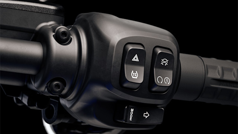 Handlebar controls close-up of a Harley-Davidson Low Rider S