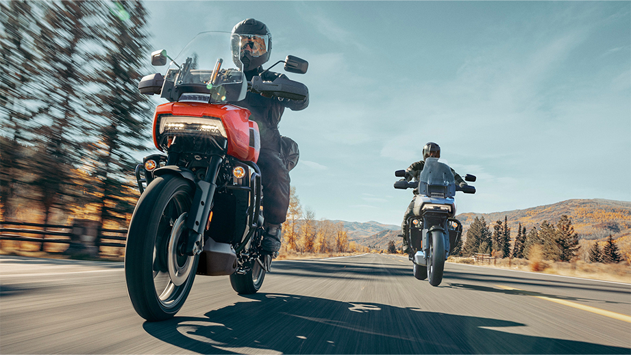 Front view of a Harley-Davidson Pan America 1250 Special on the open road