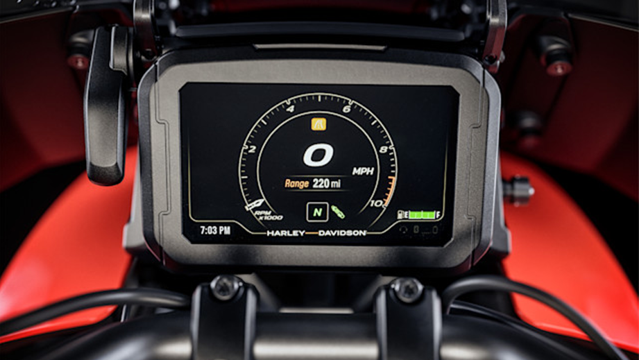 Instrument cluster display of a Harley-Davidson Pan America 1250 Special