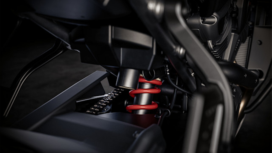 Rear suspension close-up of a Harley-Davidson Pan America 1250 Special