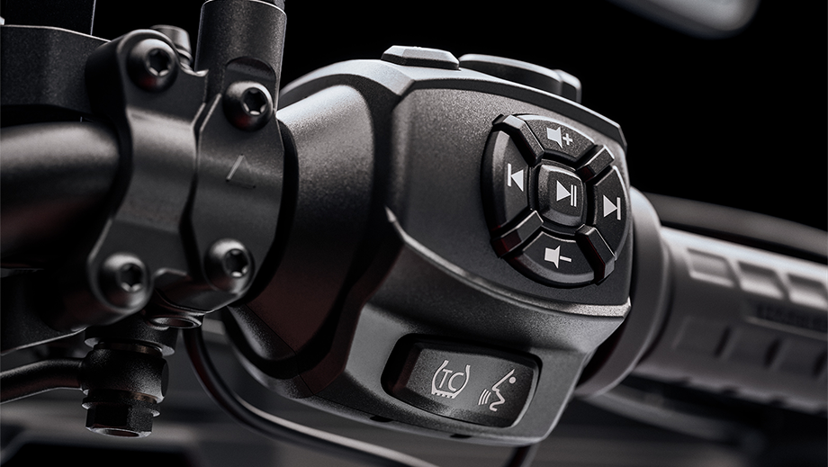 Handlebar control close-up of a Harley-Davidson Pan America 1250 Special