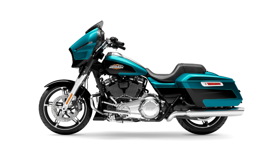 Side view of a Teal Thunder Harley-Davidson Street Glide