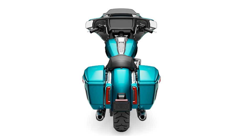 Rear view of a Teal Thunder Harley-Davidson Street Glide