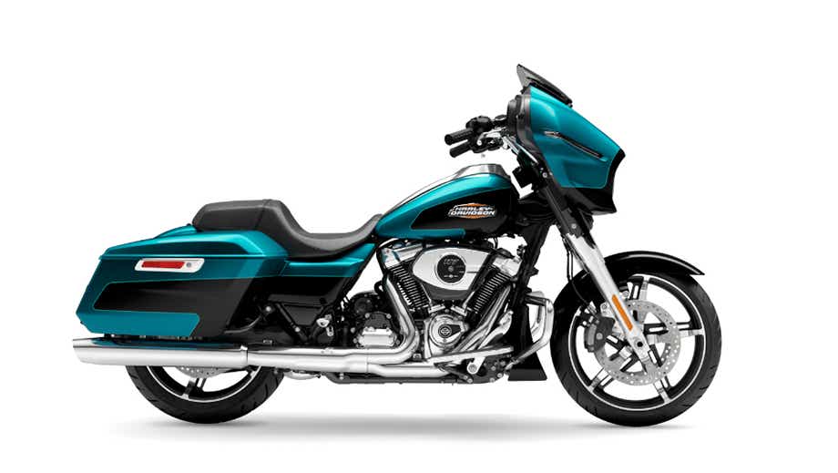 Side profile of a Teal Thunder Harley-Davidson Street Glide.