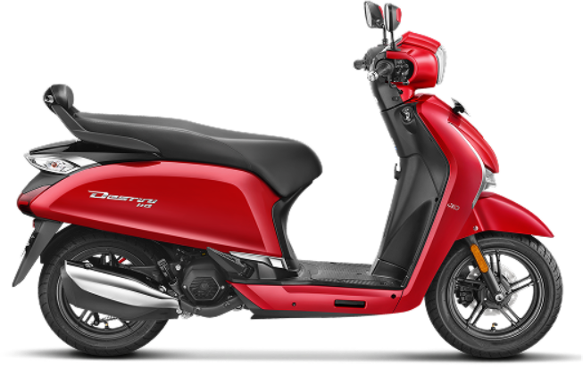 Side view of a groovy red Hero Destini 110