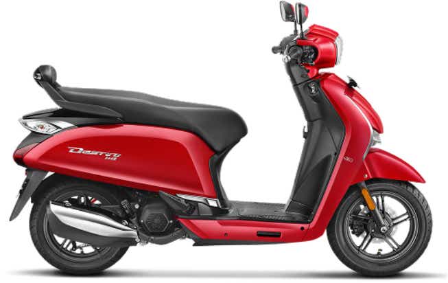 Side view of a groovy red Hero Destini 110