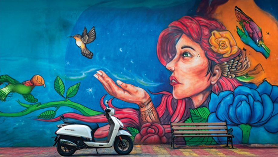 Side view of a Eternal White Hero Destini 125