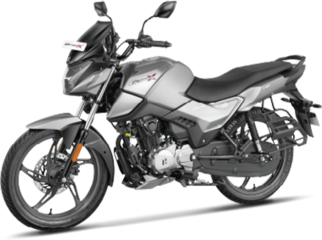 Side view of a matt metallic silver Hero Glamour X 125