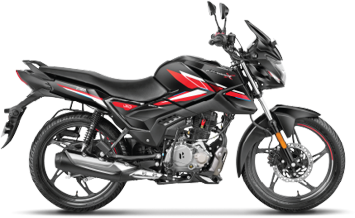 Side view of a black pearl red Hero Glamour X 125