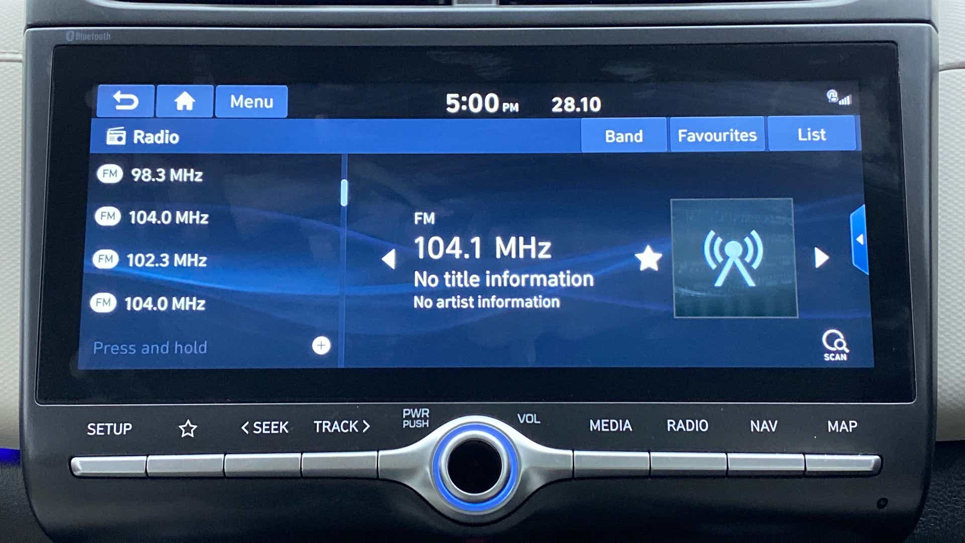 Radio display screen of a Hyundai Creta 2018-2023