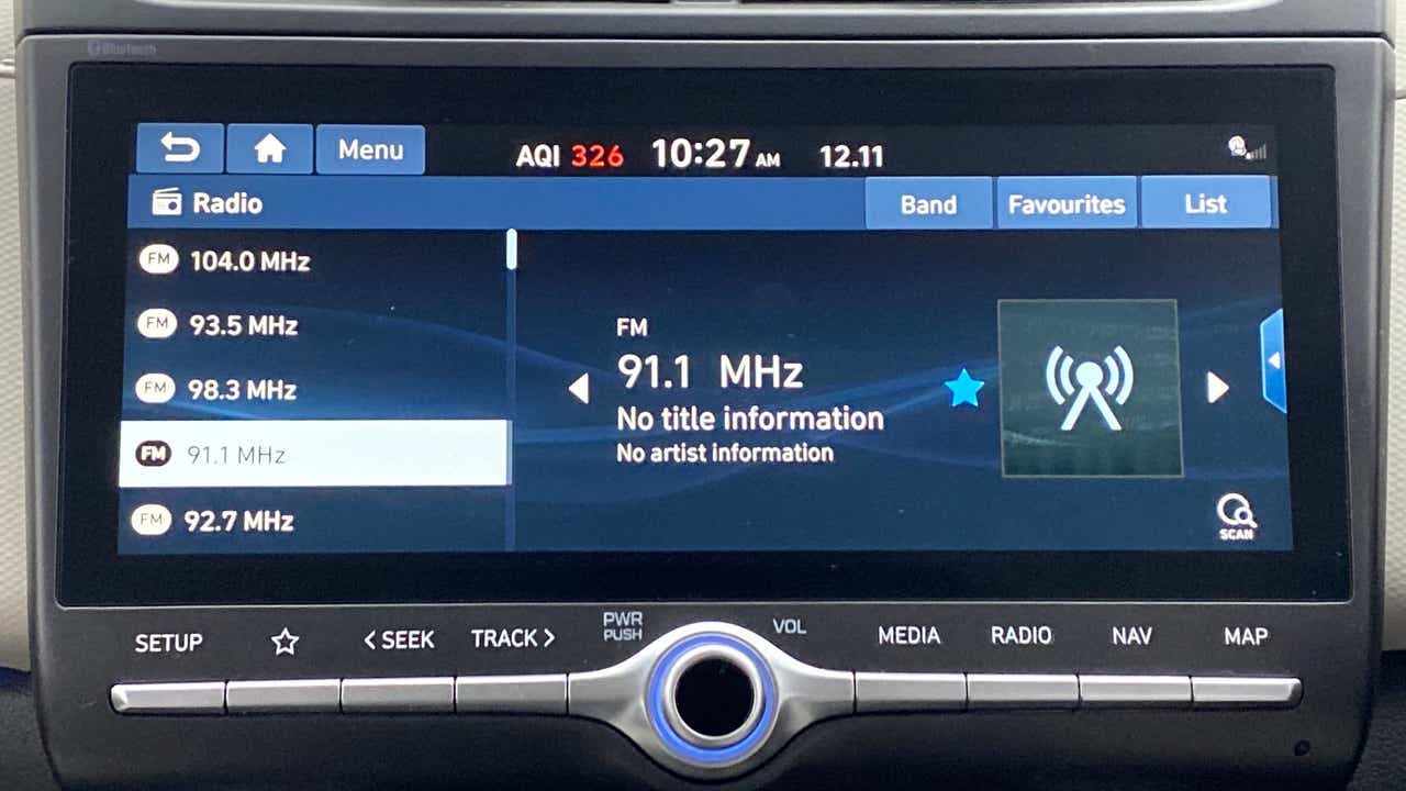 Car infotainment touchscreen showing radio menu of a Hyundai Creta 2018-2023
