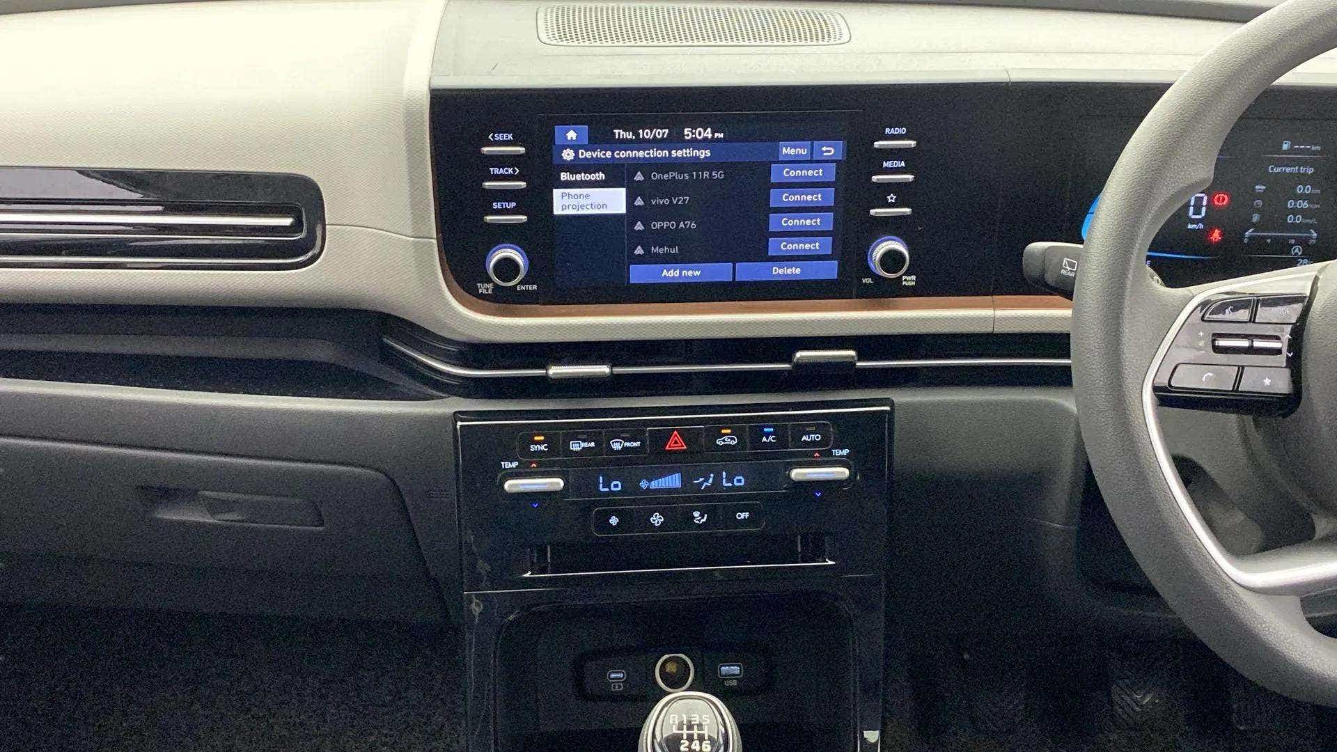 Dashboard and infotainment system of a Hyundai Creta