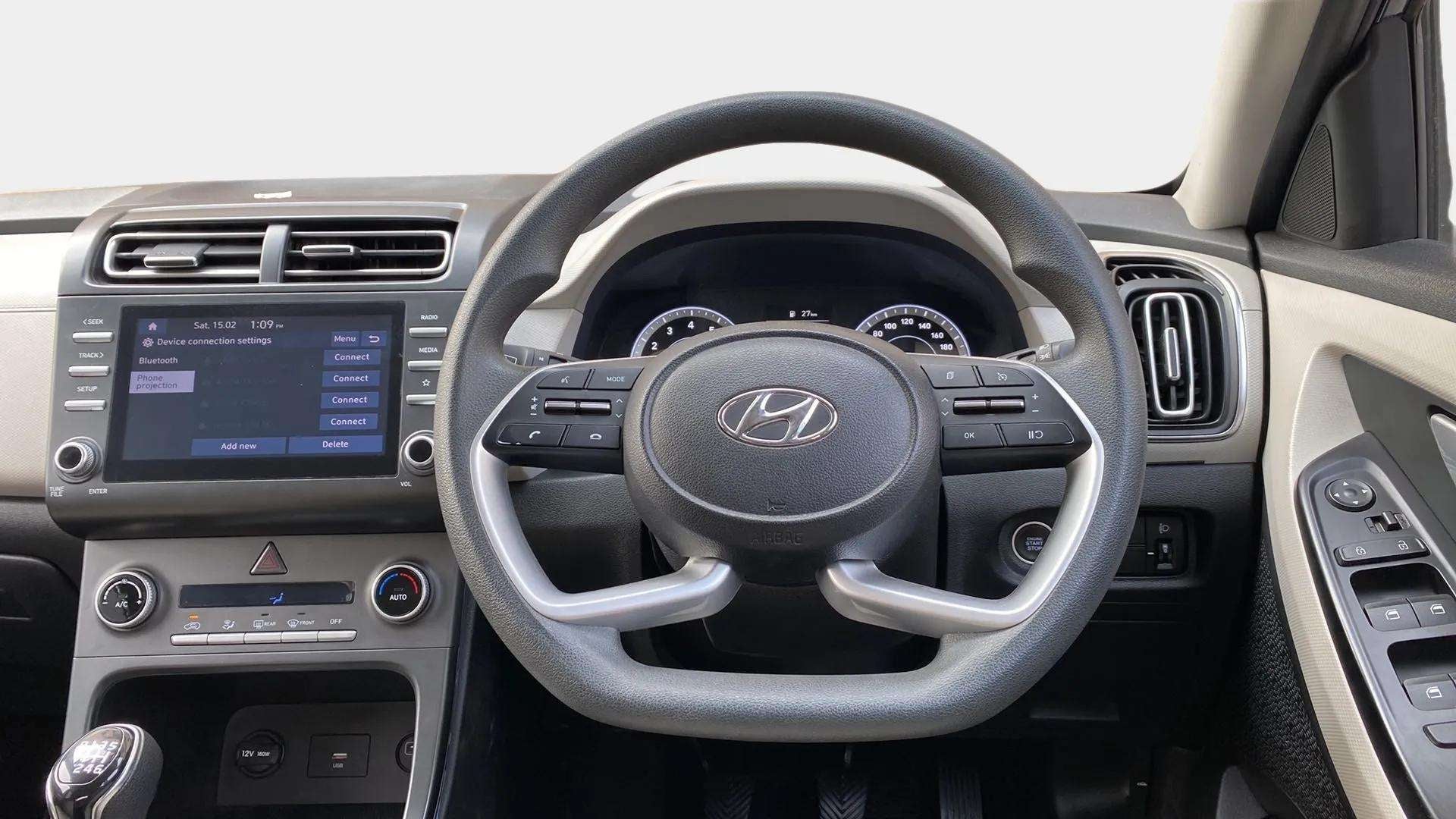 Interior dashboard and steering wheel of a Hyundai Creta 2018-2023