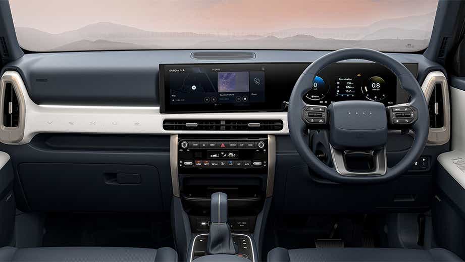 Dashboard and steering wheel of a Hyundai Venue Facelift