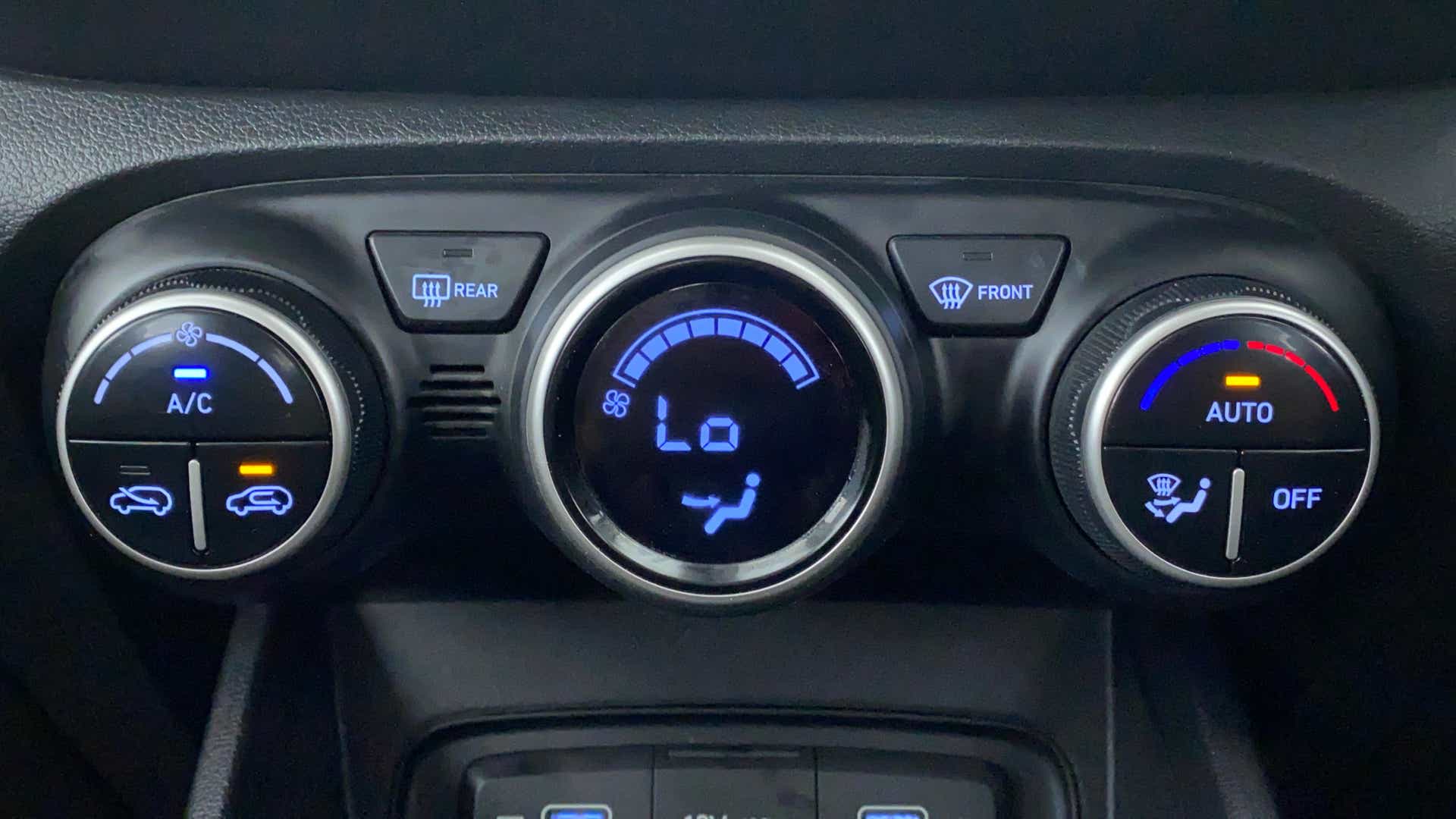 Close-up of the climate control panel of a Hyundai Venue
