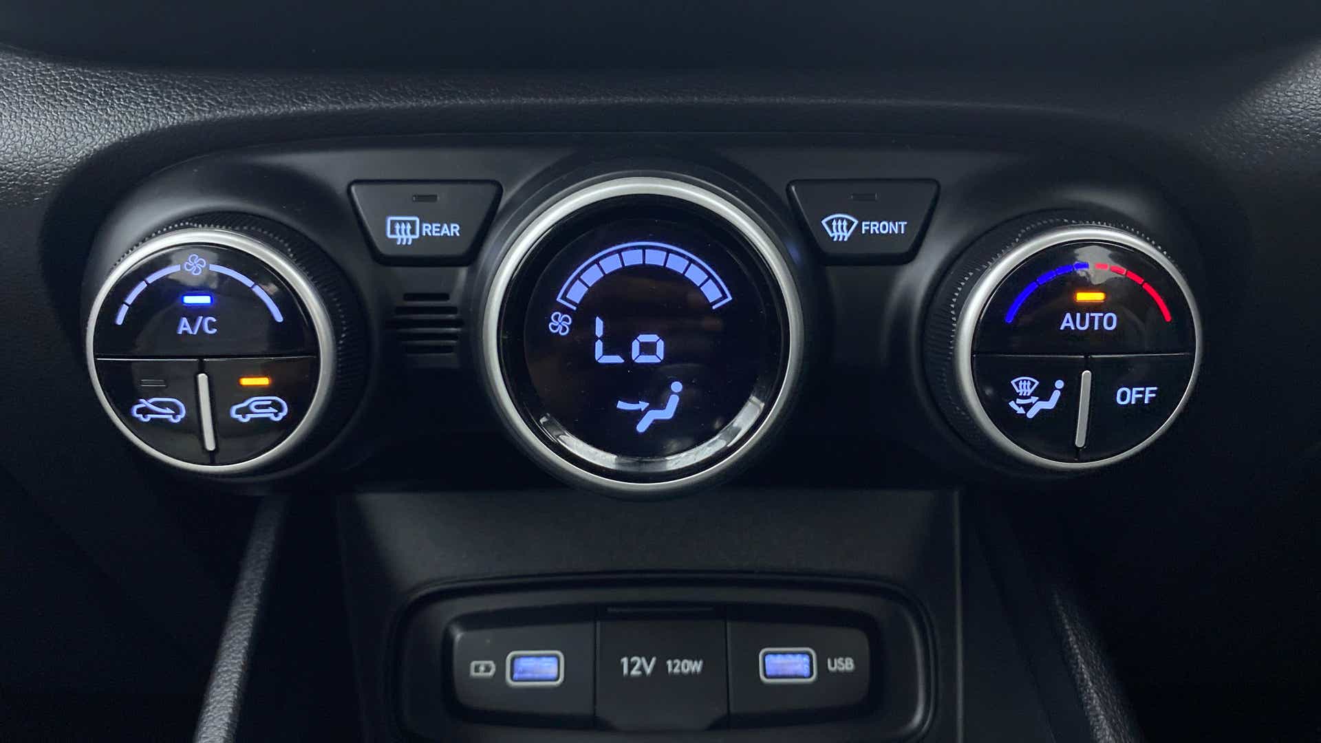 Close-up of the air conditioning controls of a Hyundai Venue
