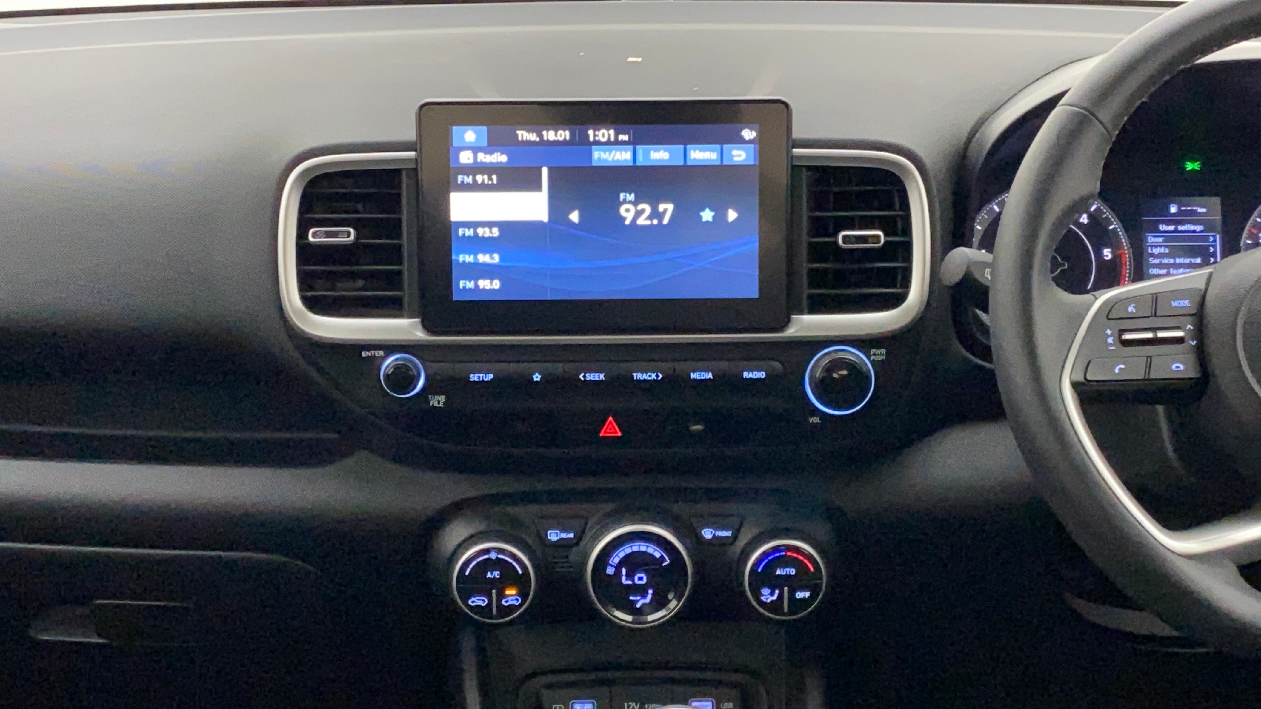 Dashboard and infotainment system of a Hyundai Venue