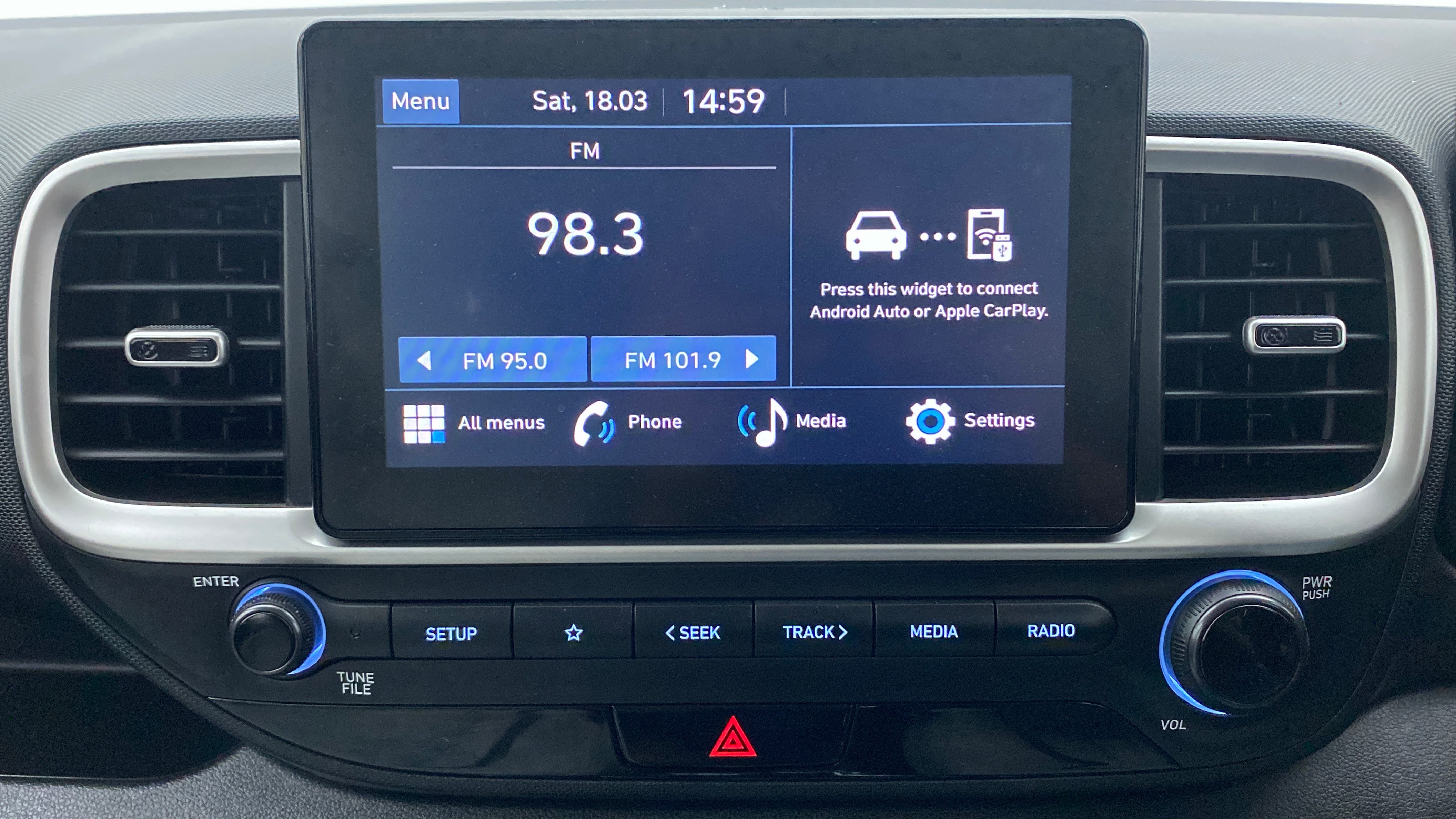 Infotainment system display of a Hyundai Venue