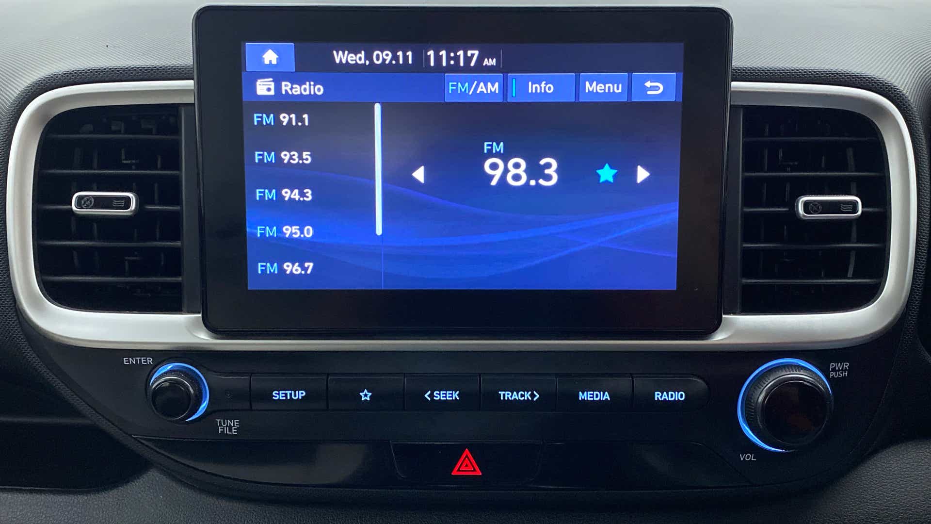 Central touchscreen display of a Hyundai Venue