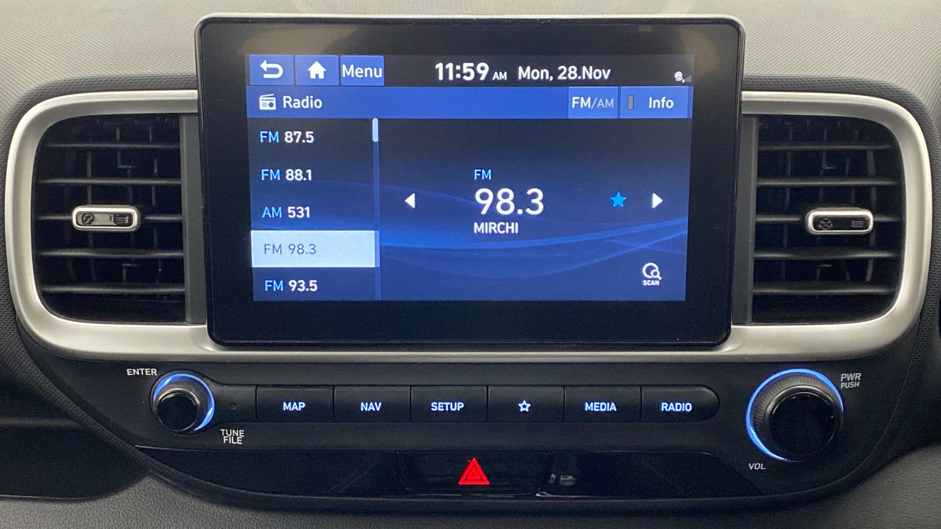Infotainment system display of a Hyundai Venue