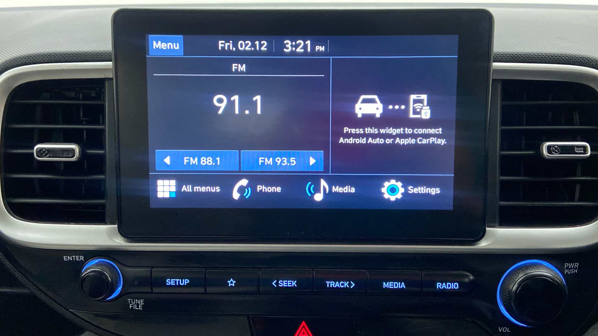 Infotainment screen of a Hyundai Venue