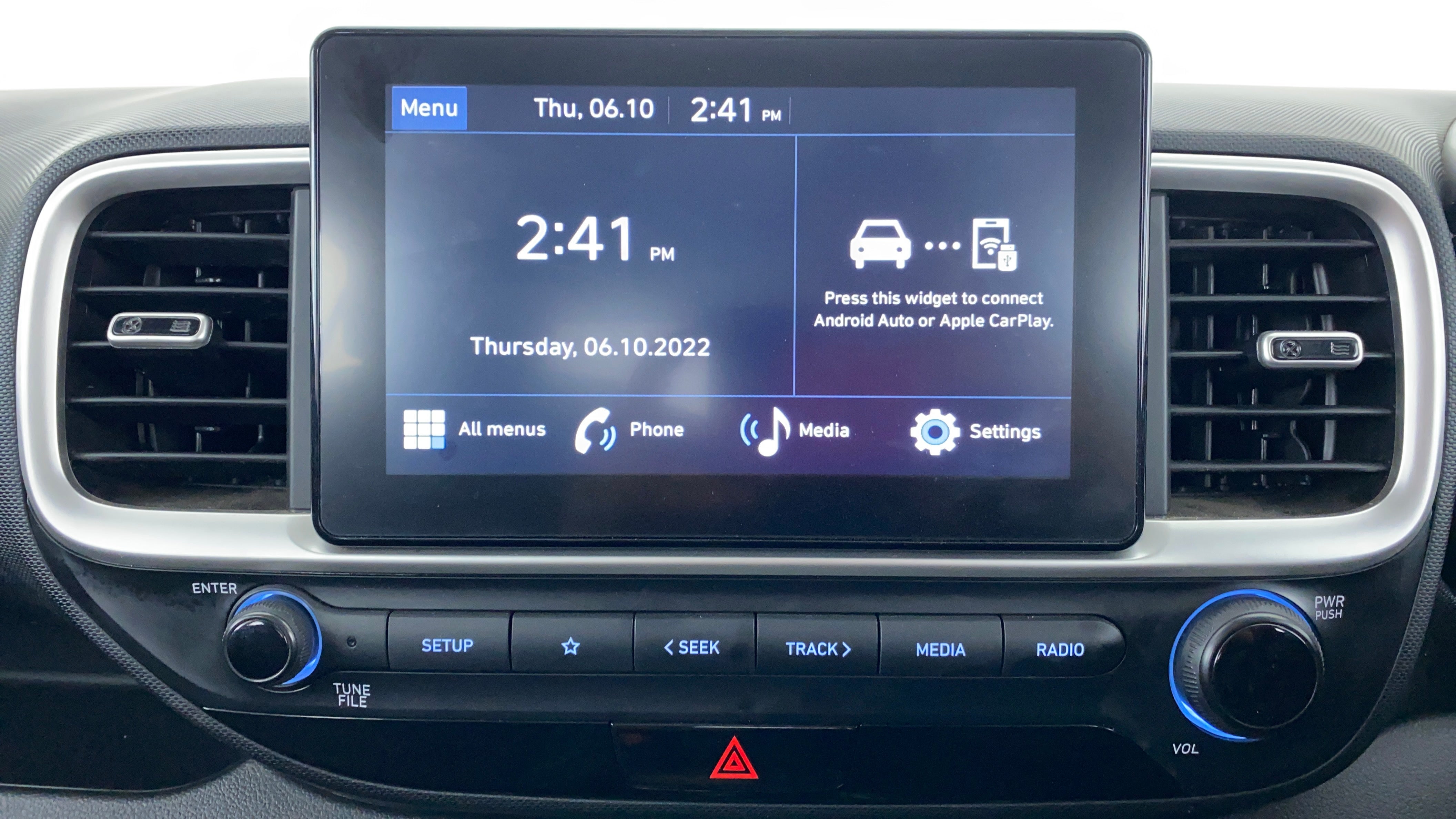 Infotainment display of a Hyundai Venue interior dashboard