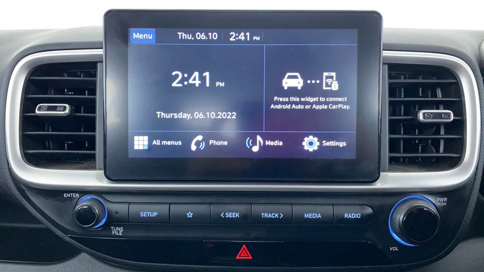 Infotainment display of a Hyundai Venue interior dashboard