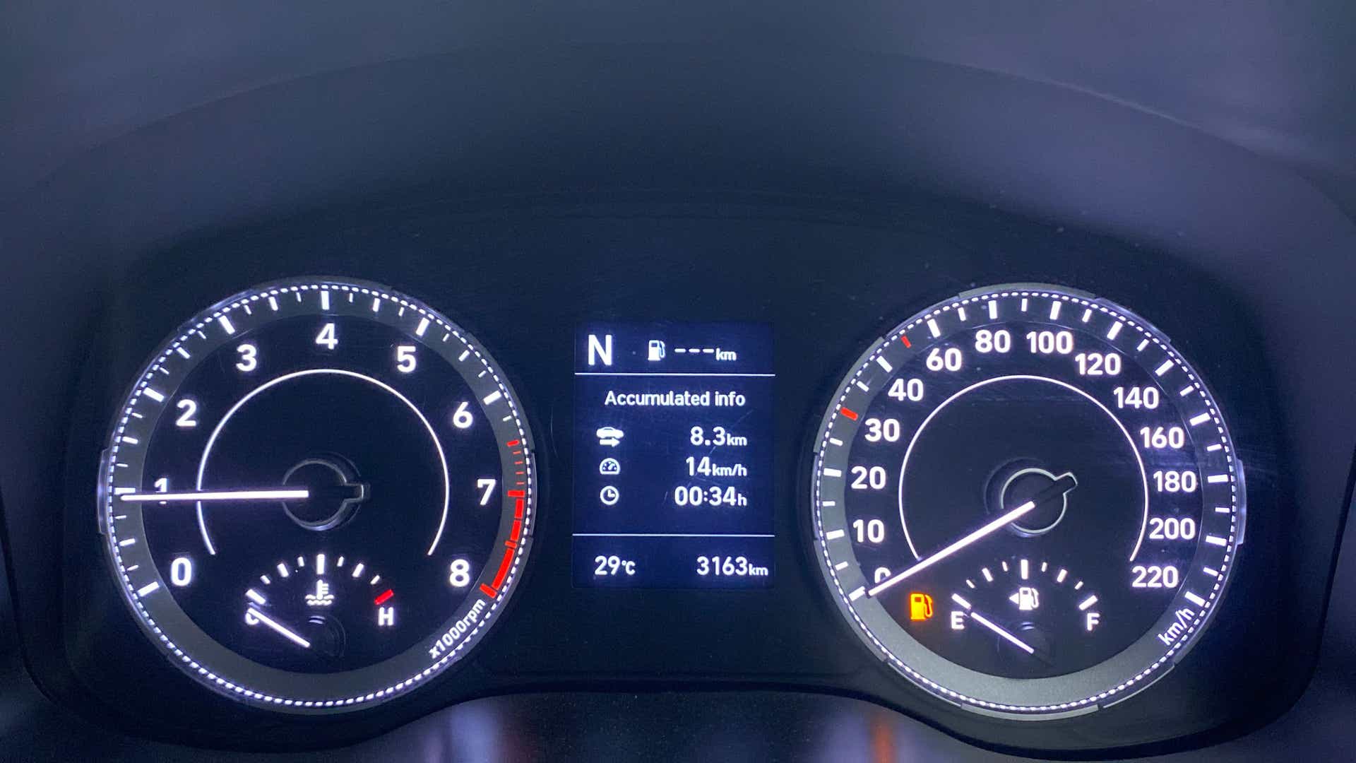 Instrument cluster of a Hyundai Venue dashboard
