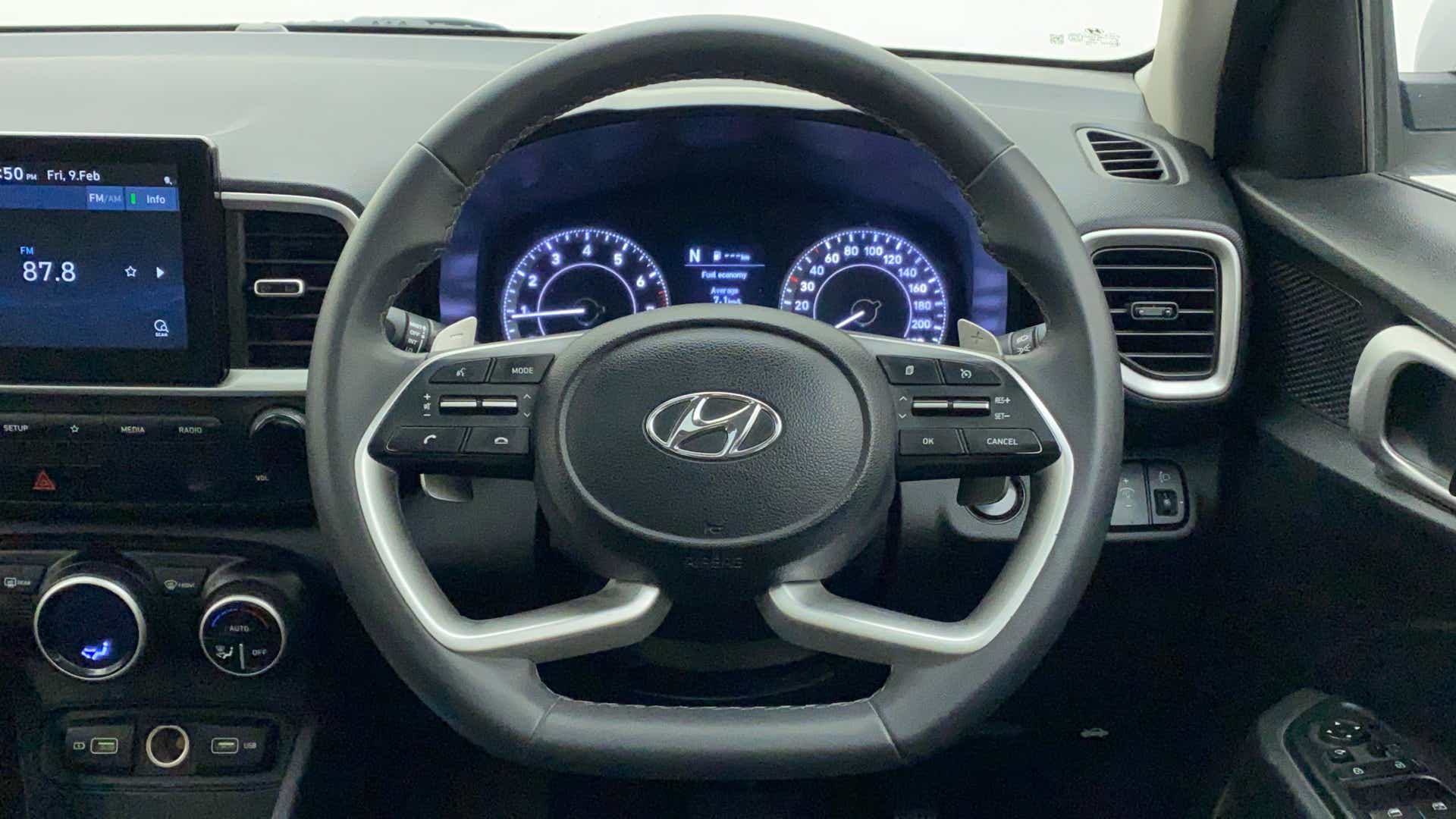 Steering wheel and dashboard of a Hyundai Venue
