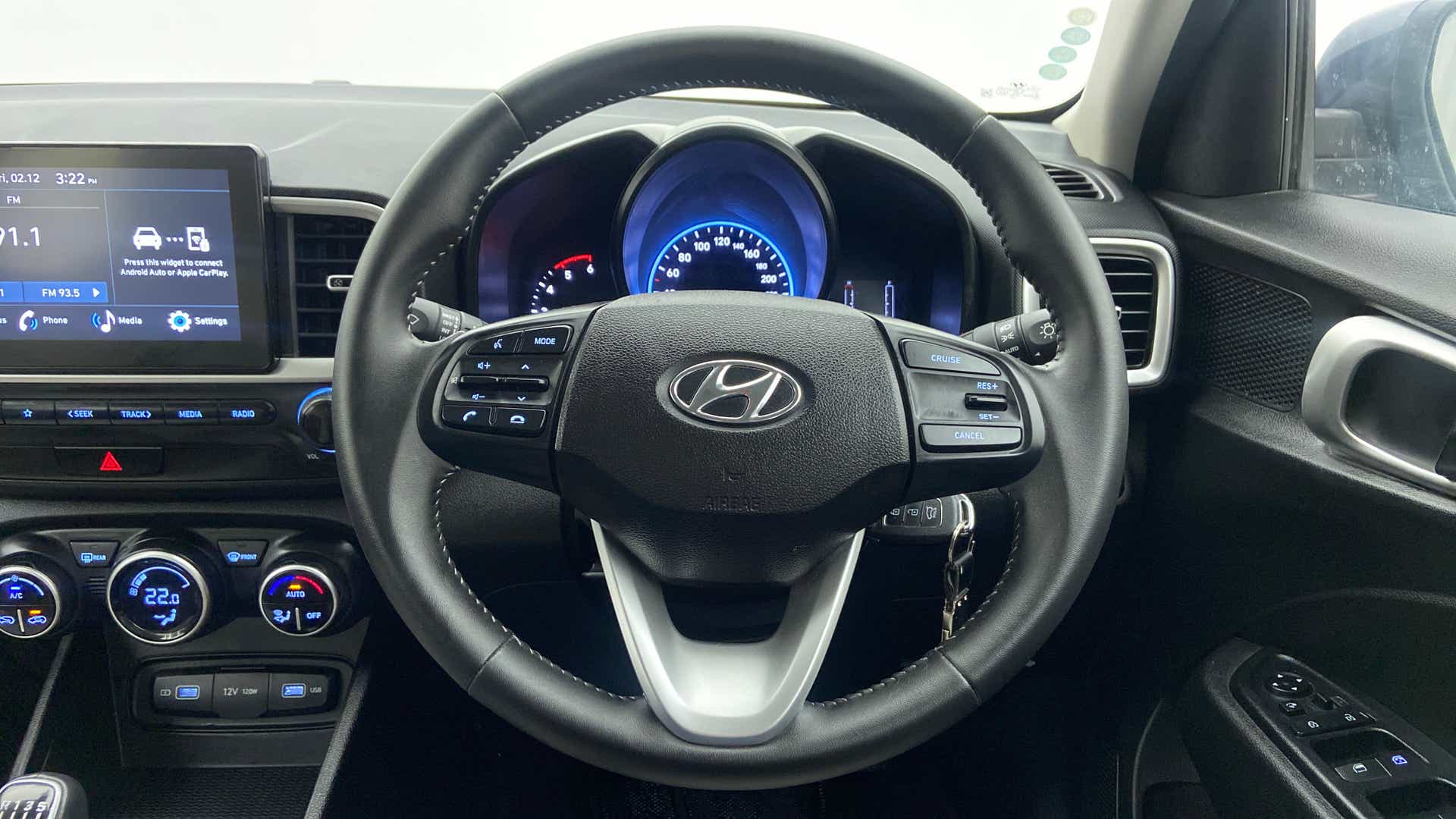 Steering wheel and dashboard of a Hyundai Venue
