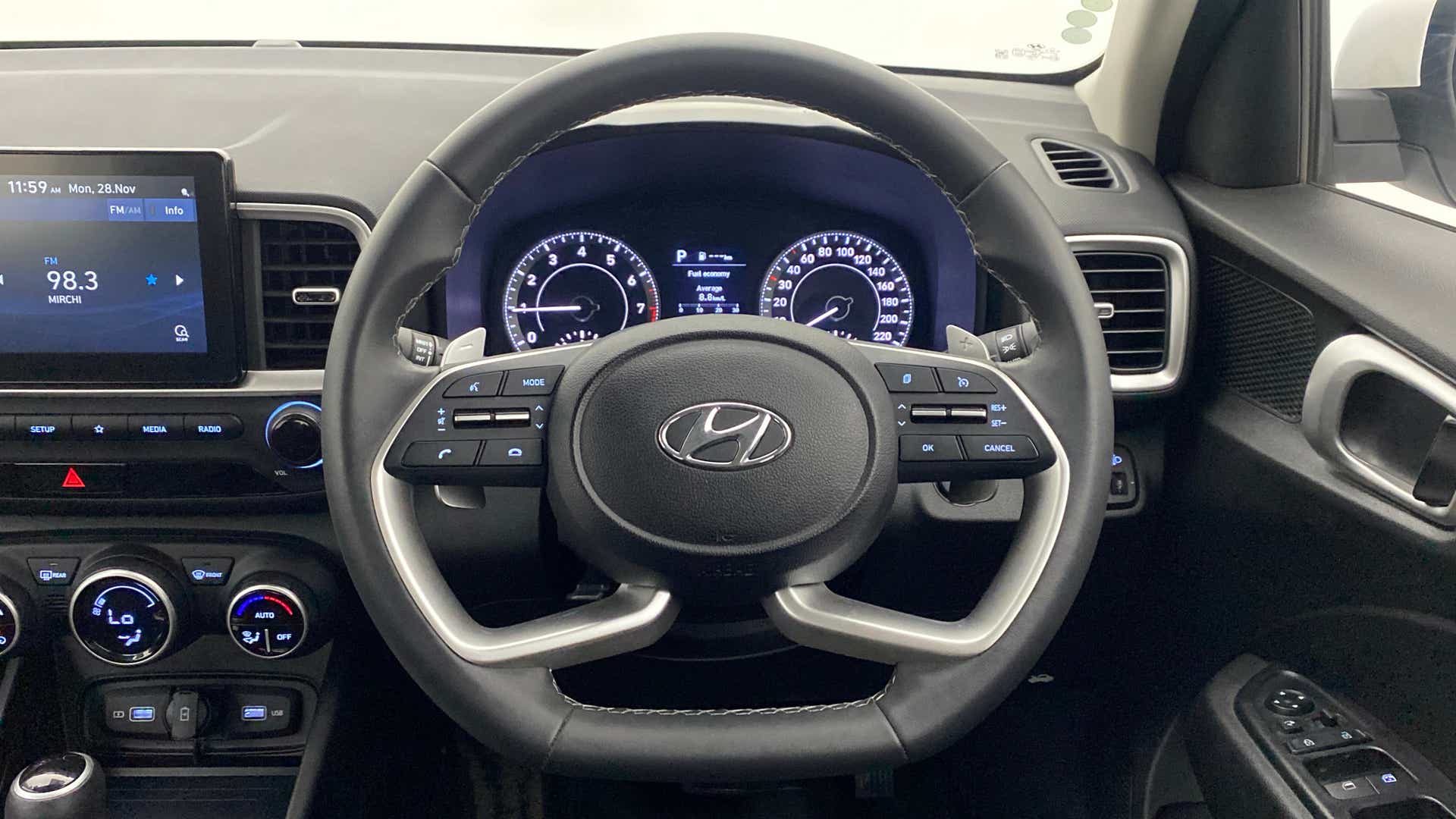 Steering wheel and dashboard of a Hyundai Venue