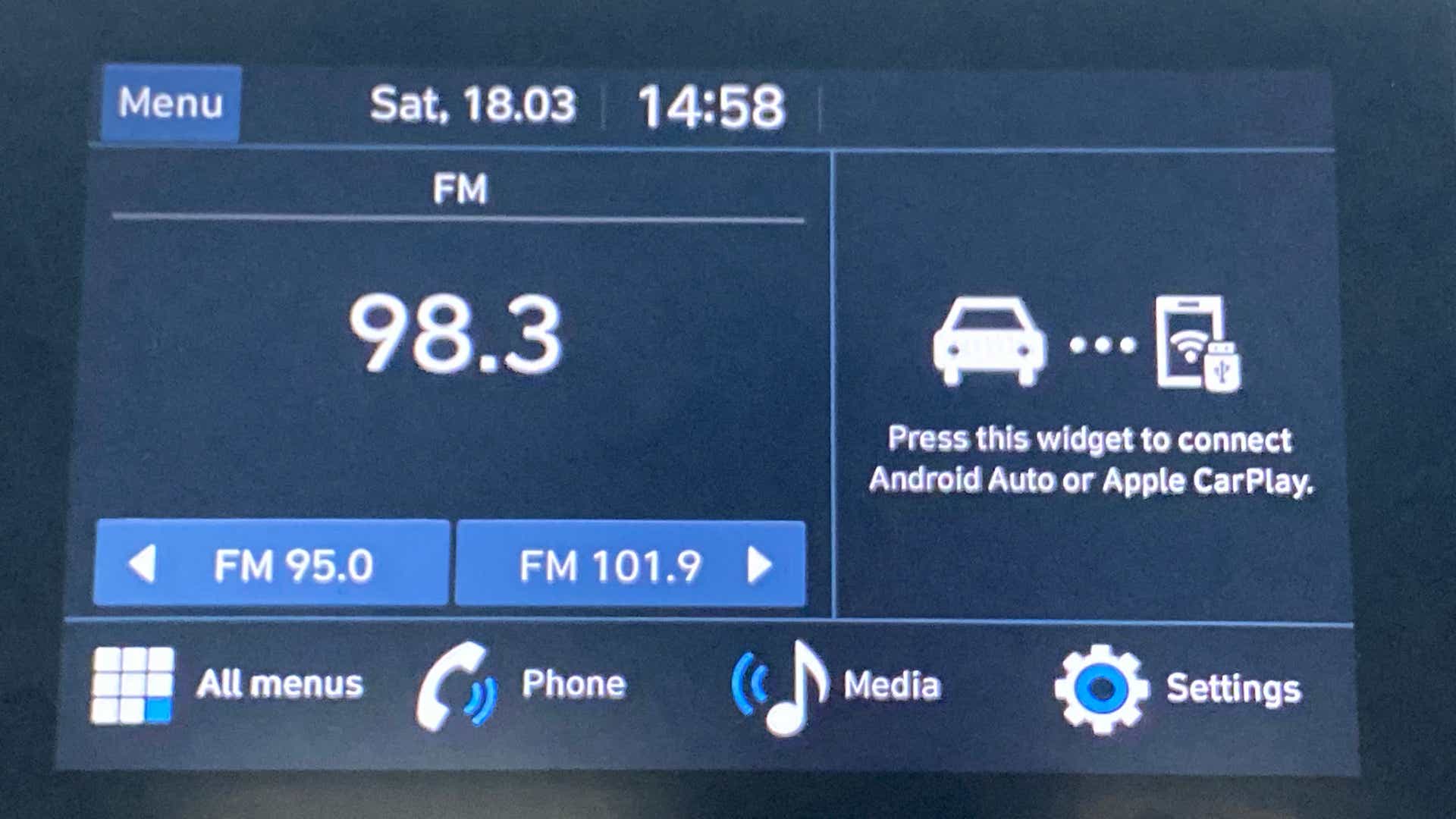 Touchscreen infotainment display of a Hyundai Venue