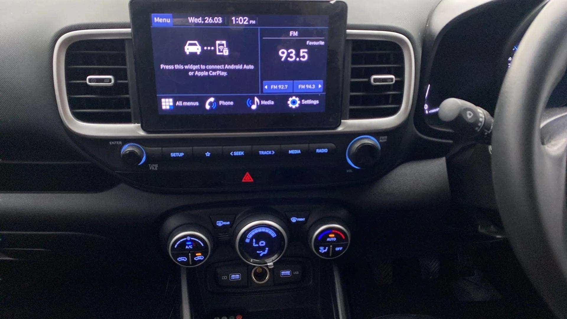 Dashboard and infotainment system of a Hyundai Venue