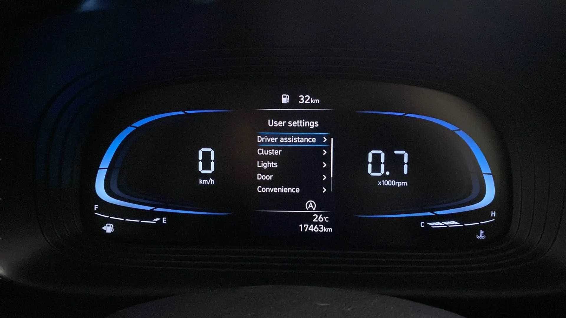Instrument cluster display of a Hyundai Venue