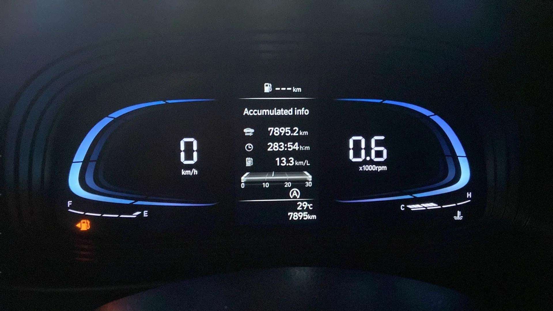 Instrument cluster of a Hyundai Venue displaying accumulated info
