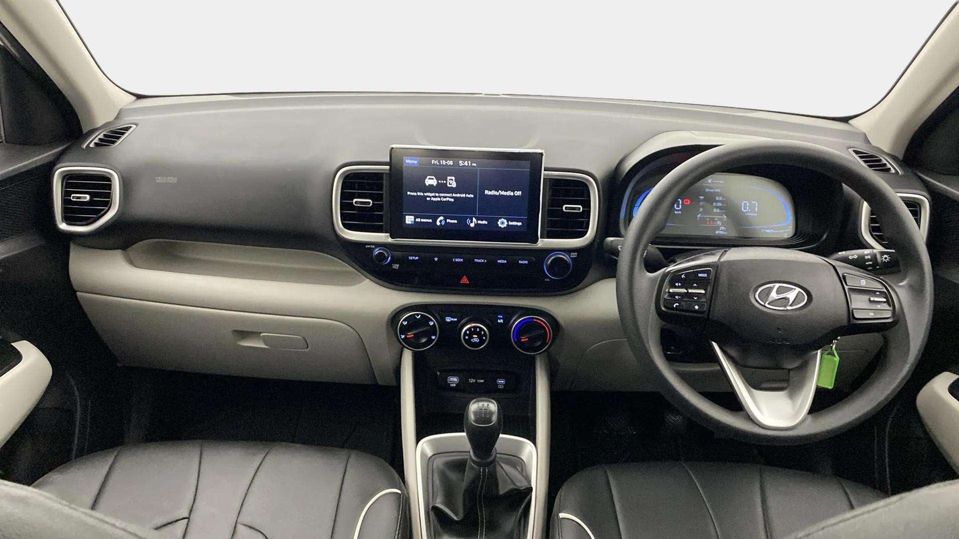 Dashboard and steering wheel view of a Hyundai Venue
