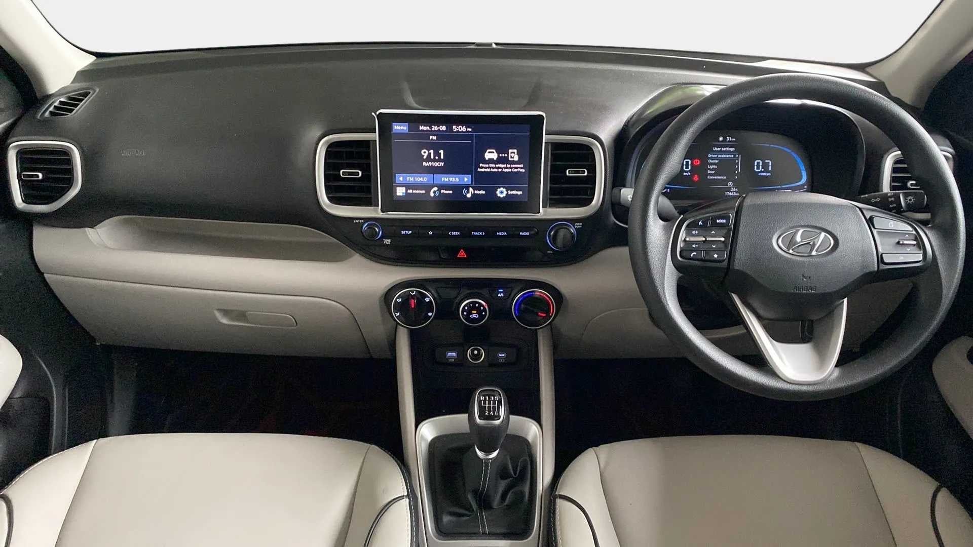 Dashboard and steering view of a Hyundai Venue