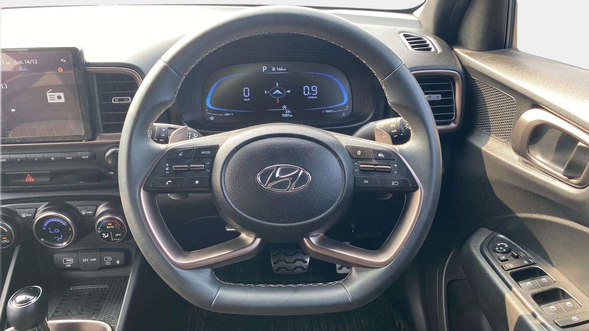Steering wheel and dashboard of a Hyundai Venue