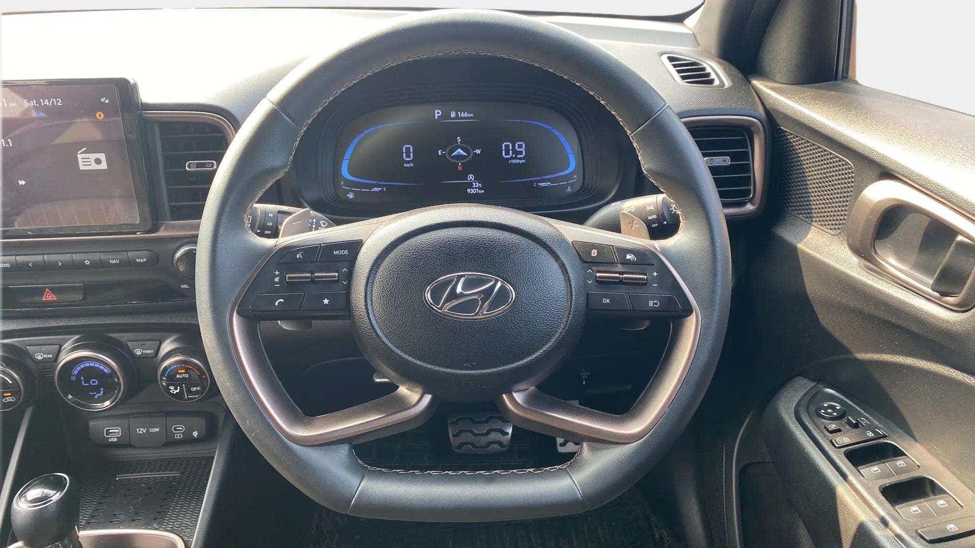 Steering wheel and dashboard of a Hyundai Venue