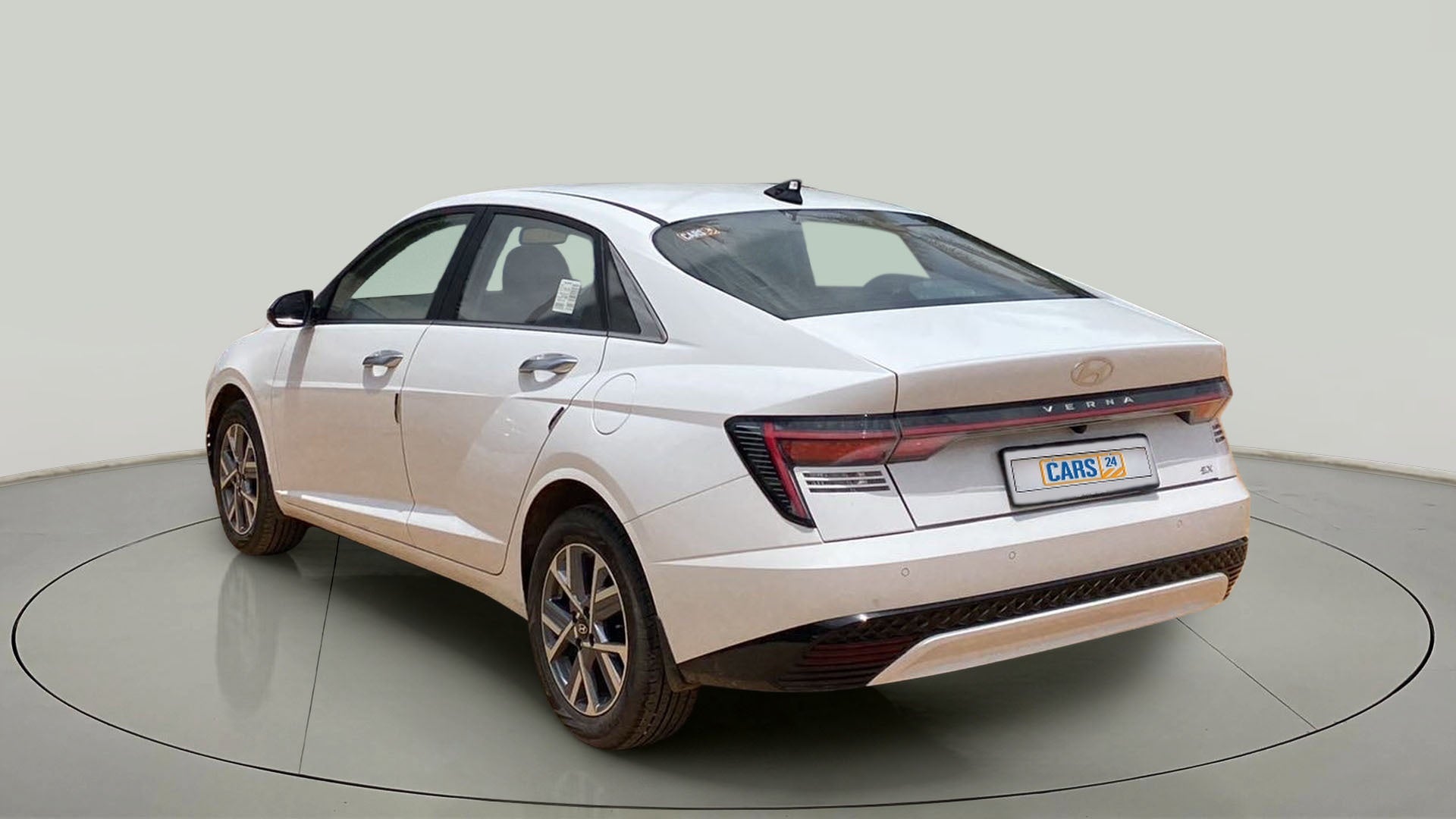 Rear three-quarter view of a Hyundai Verna