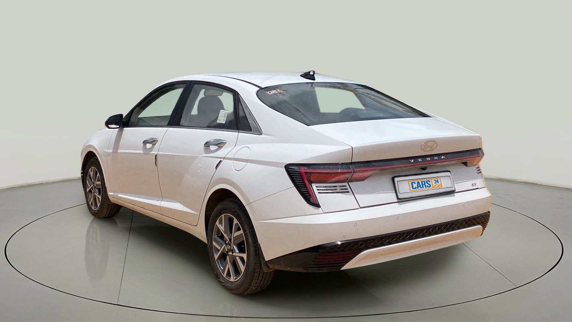 Rear three-quarter view of a Hyundai Verna