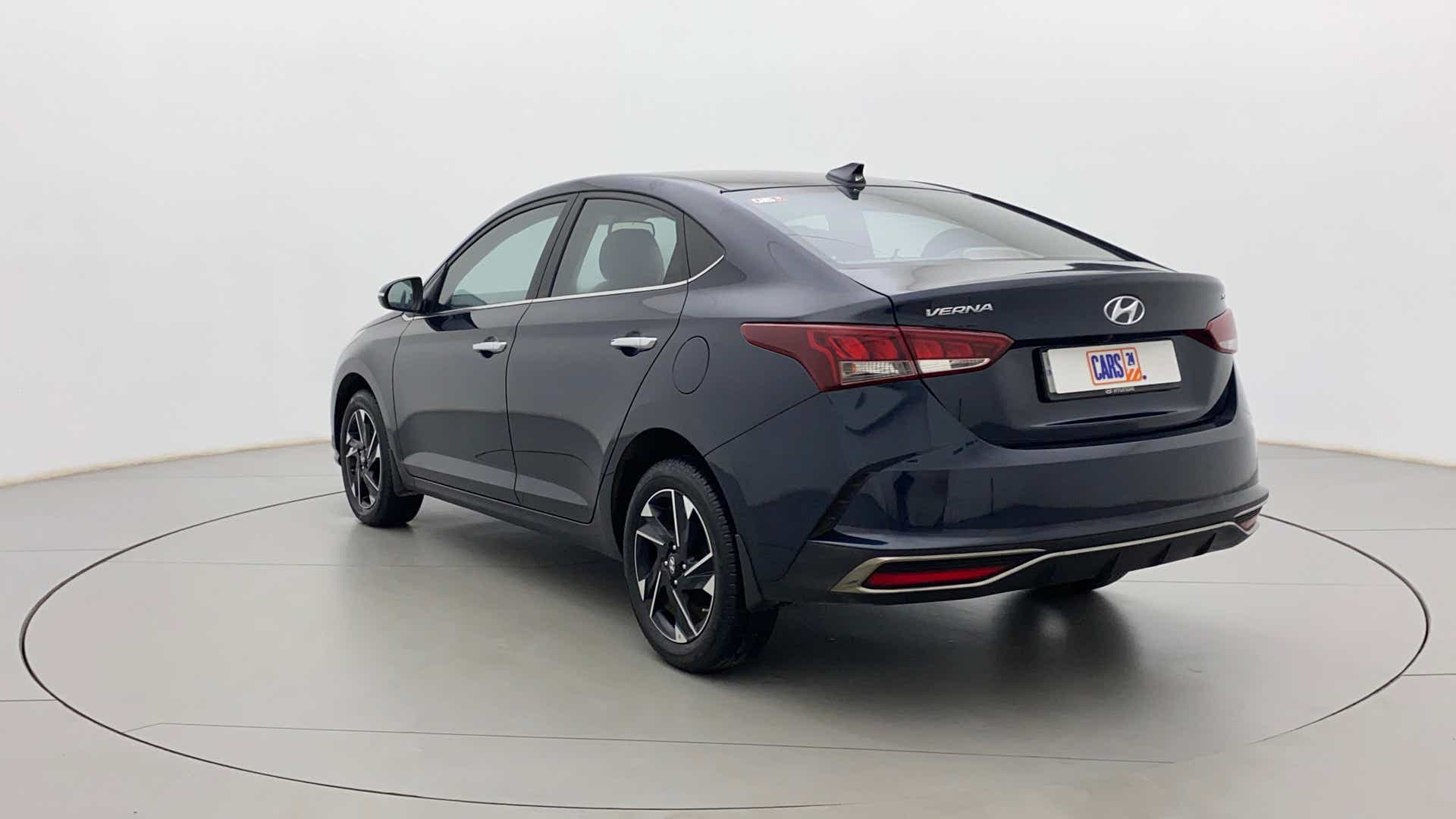 Rear three-quarter view of a Hyundai Verna