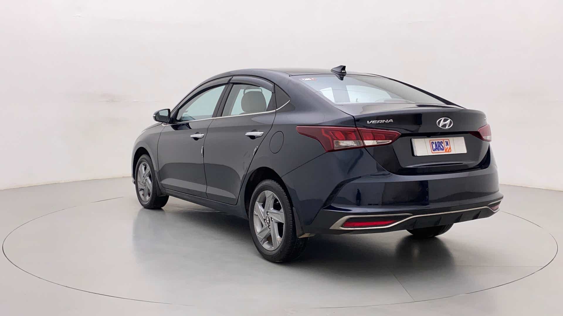 Rear three-quarter view of a Hyundai Verna