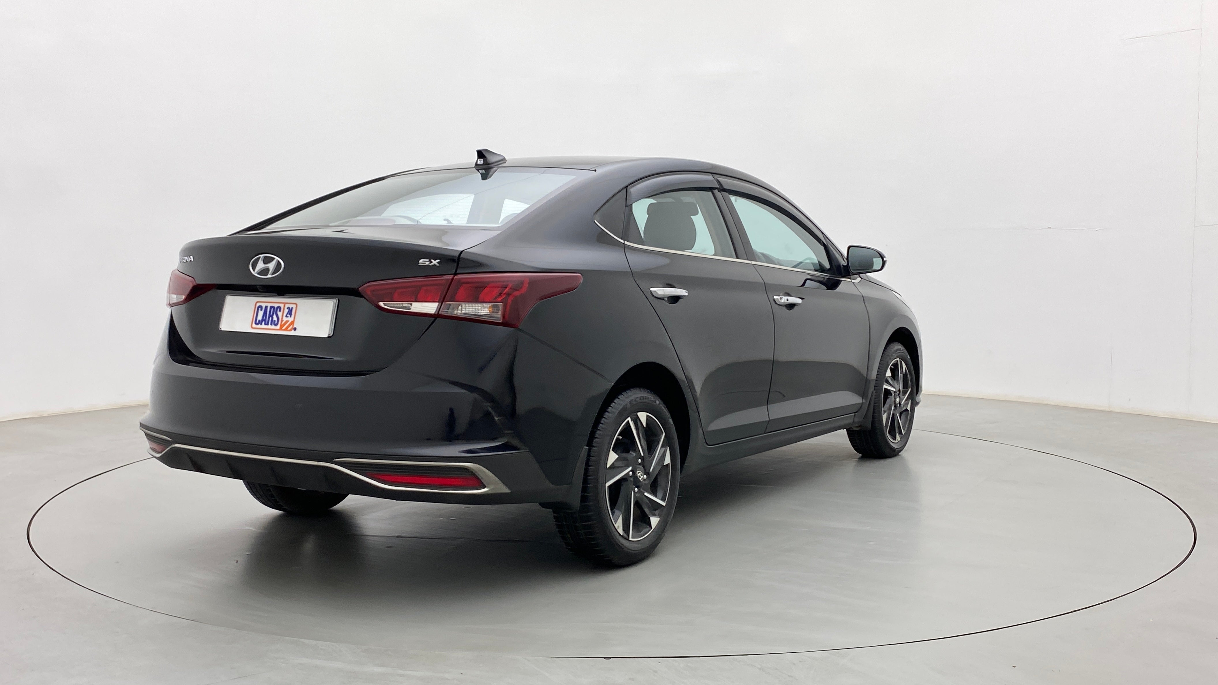 Rear three-quarter view of a Hyundai Verna SX